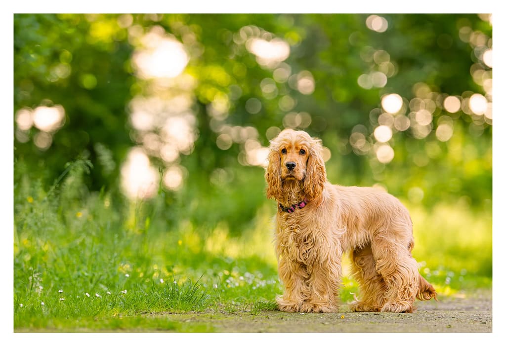Cocker Anglais fauve posé en pleine nature lors d’une séance photo animalière en extérieur dans les Yvelines.