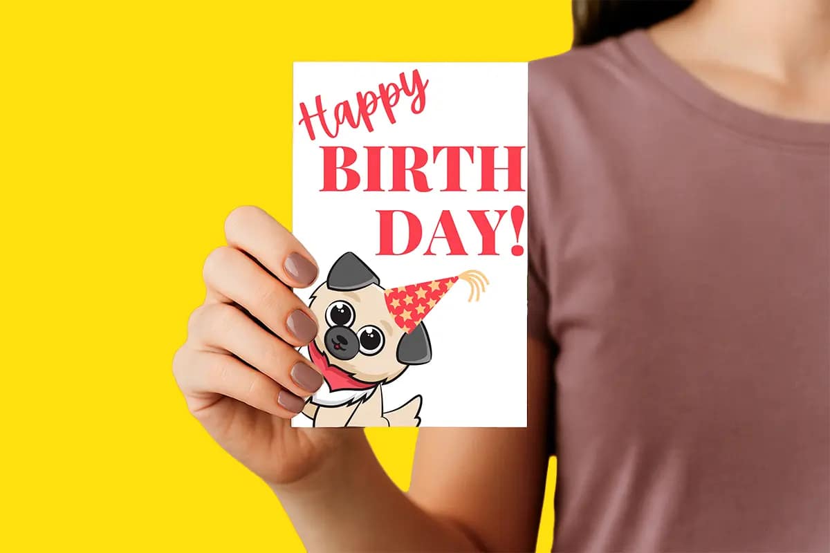 Carte cadeau d'anniversaire illustrée pour offrir une séance photo pour un animal de compagnie