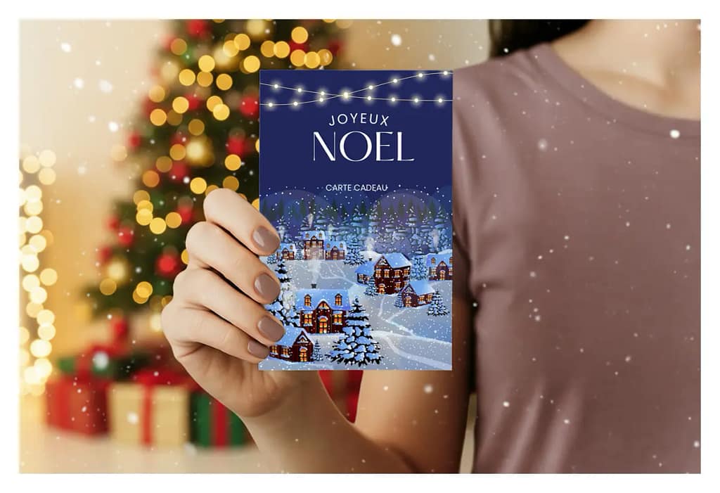 illustration qui montre une carte cadeau de Noël pour une séance photo avec un animal de compagnie